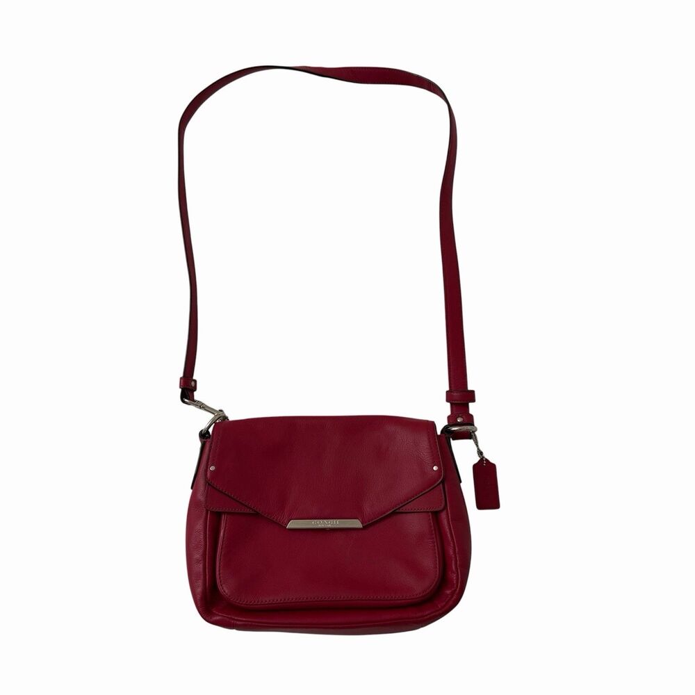 Coach Taylor Crossbody Bag Berry Red Leather Small Convertible Silver Hardware